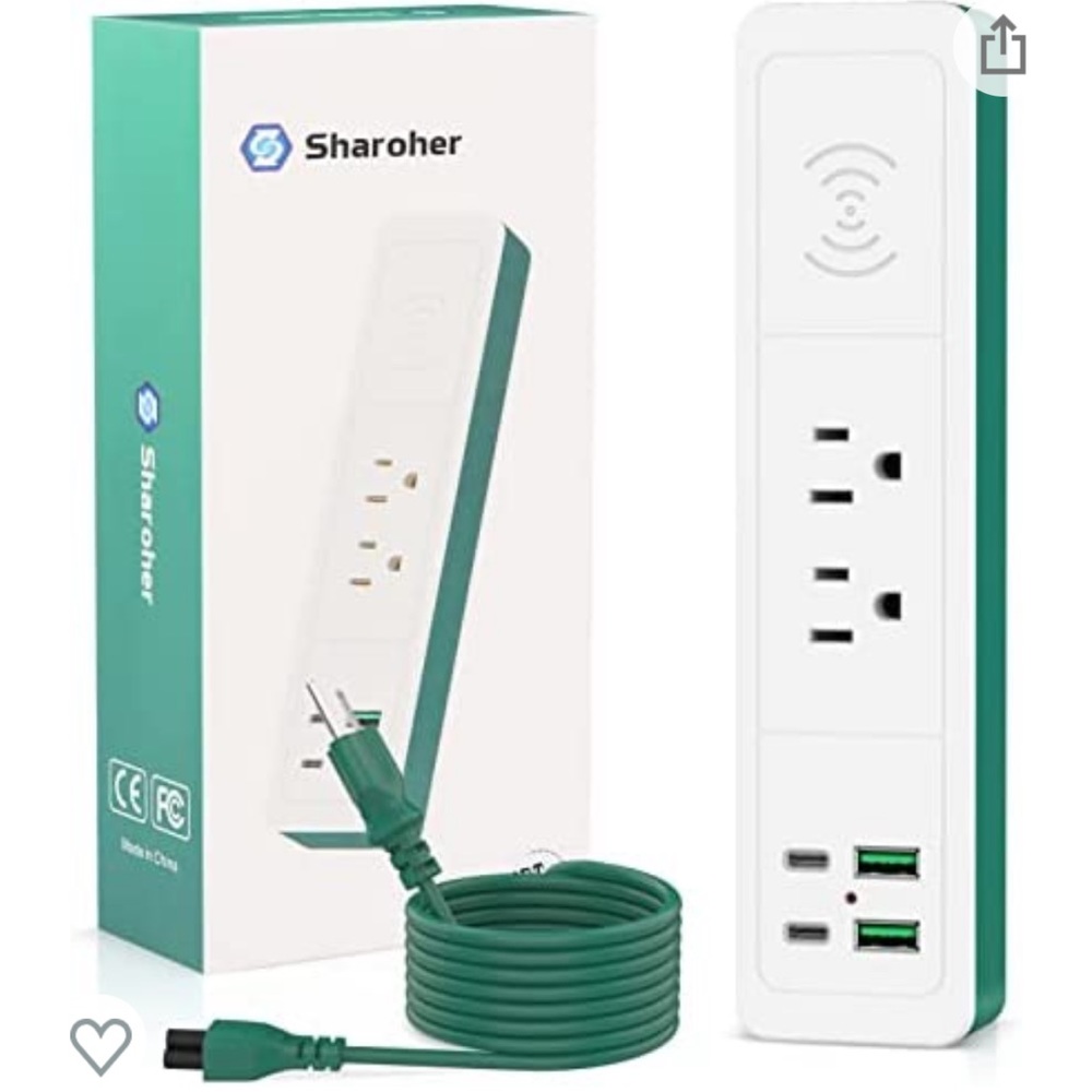 Sharoher Power Strip with 10W Fast Wireless Charging,2 Outlets,2 USB Ports